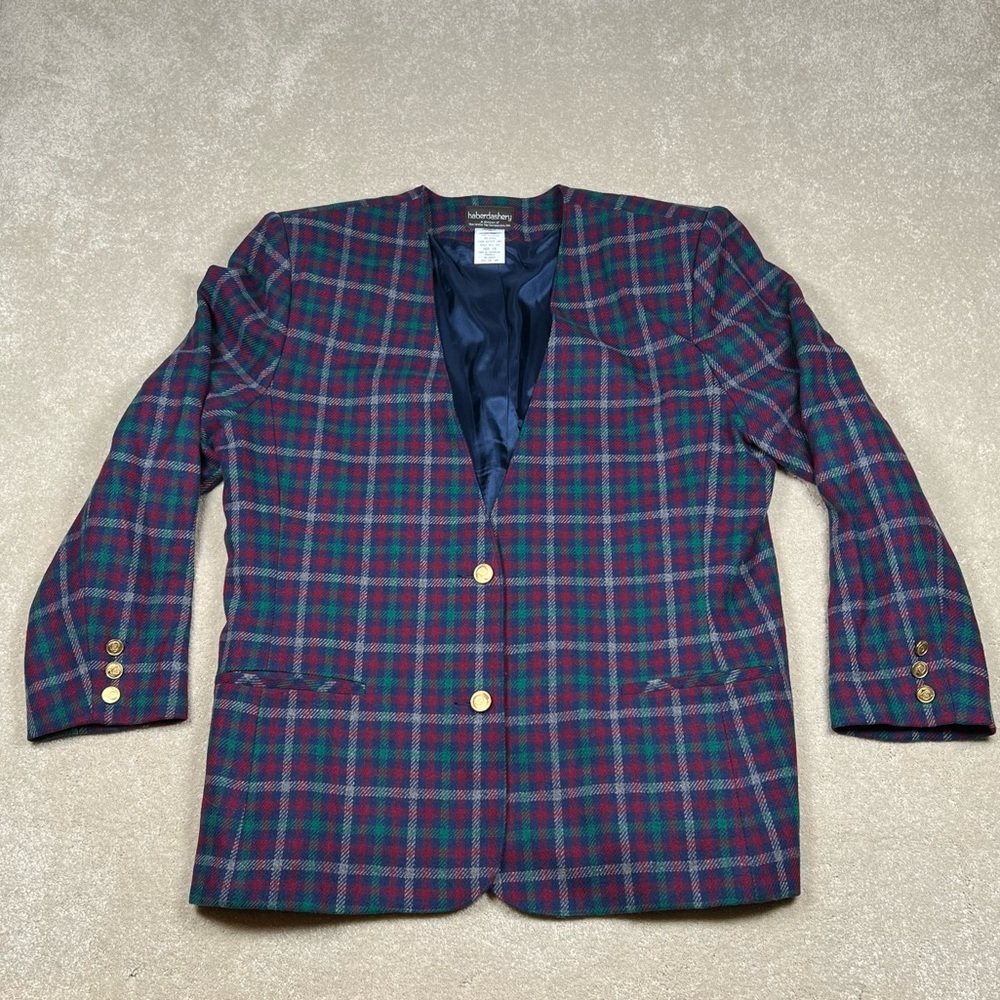 Haberdashery Plaid Red/Blue/green Wool 2‎ Gold Button Blazer women's 18